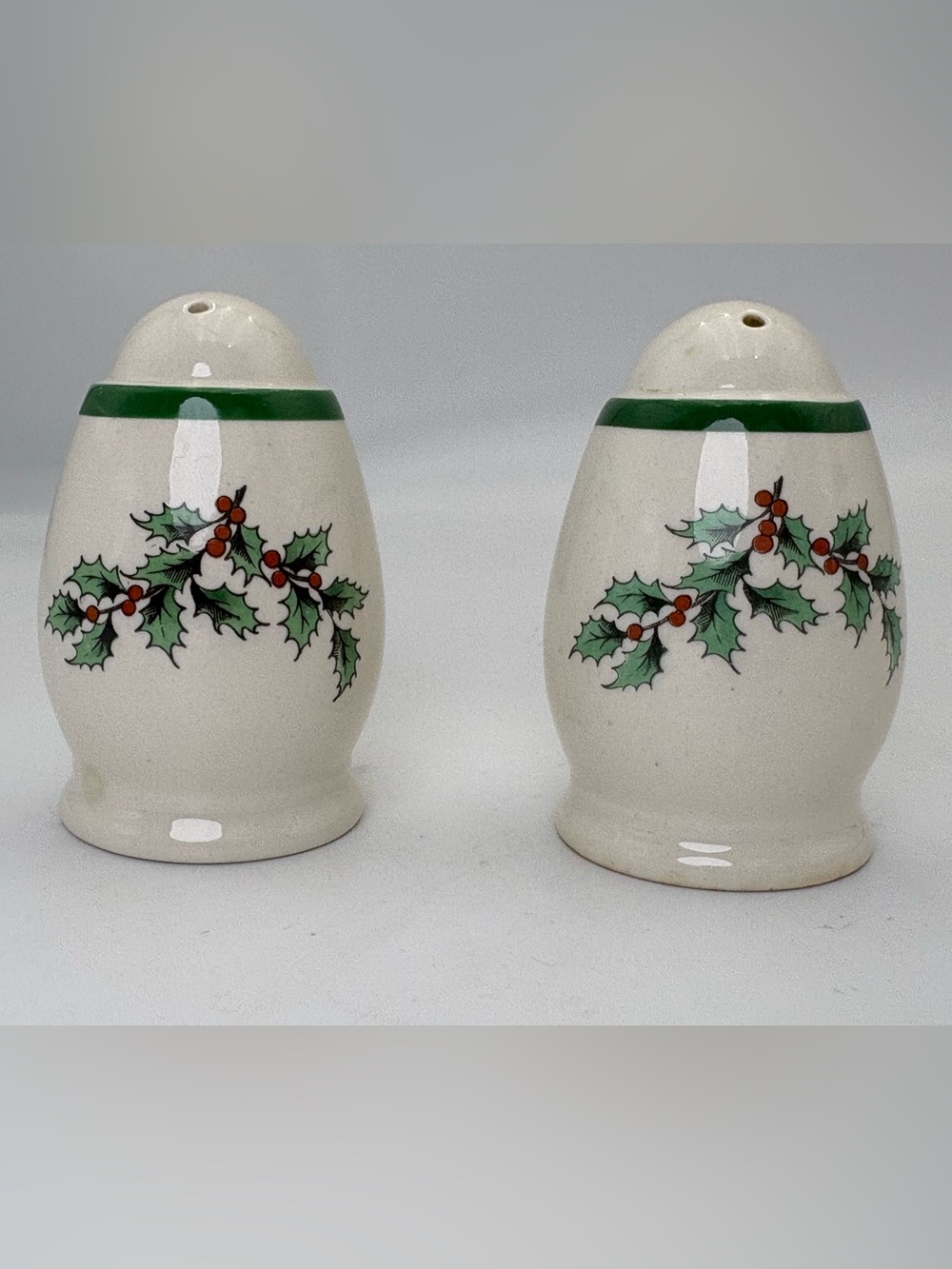 Vintage Spode Holiday Holly Ceramic Salt and Pepper Shakers - Made in England
